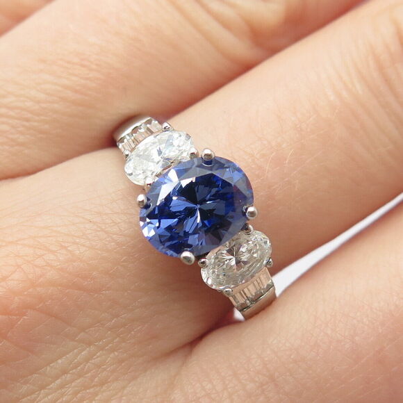 Other - 925 Sterling Silver White & Blue C Z Ring Size 8.75